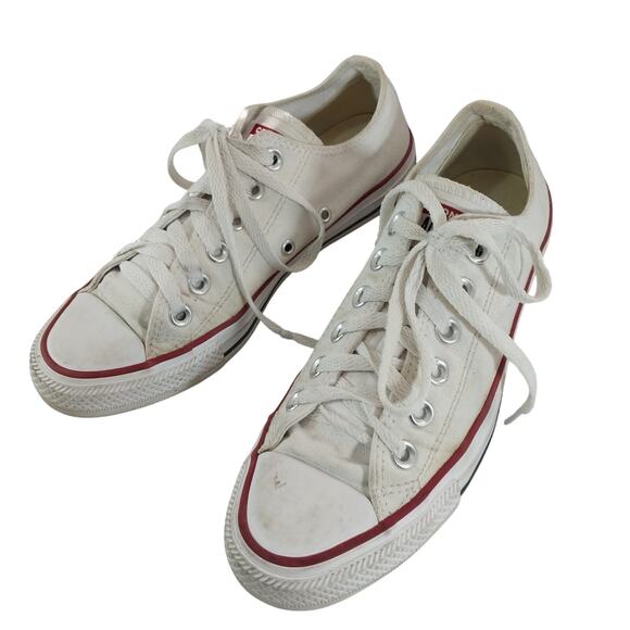 CONVERSE! ICONIC ALL STAR WHITE CANVAS & RUBBER LOW TOP SNEAKERS! SZ 7W - Picture 1 of 10